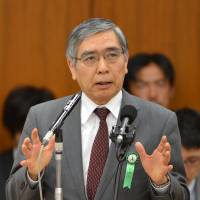 Hot seat: Bank of Japan Gov. Haruhiko Kuroda answers questions during a Lower House committee session Tuesday. | AFP-JIJI