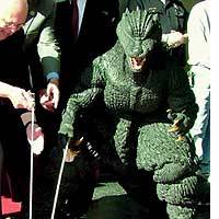 A star on the Hollywood Walk of Fame is dedicated to Godzilla to fete the monster\'s 50th anniversary, during a ceremony on Hollywood Boulevard near the landmark Grauman\'s Chinese Theater in Los Angeles. | PAG-ASA PHOTO