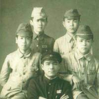 Reunited: Hiroshi Ito (left) poses with his classmates upon returning to school in February 1946 after surviving the nuclear bombing of Nagasaki. | COURTESY OF HIROSHI ITO