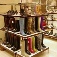 Sung and dry: Colorful water-resistant boots are displayed in the main shoe section at the Mitsukoshi department store in Nihonbashi, Tokyo. | NATSUKO FUKUE PHOTO