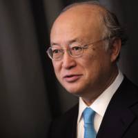 Atomic watchdog: Yukiya Amano, director general of the International Atomic Energy Agency, addresses the World Economic Forum in January 2012. His re-election is on the agenda of the IAEA\'s regular board meeting, which began Monday in Vienna, along with how to respond to North Korea\'s third nuclear test last month. | BLOOMBERG