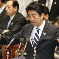 In charge: Prime Minister Shinzo Abe the Lower House Budget Committee session Thursday. | KYODO