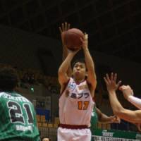 Uncertain times: Sendai 89ers guard Hikaru Kusaka (17) and the rest of the bj-league\'s players are waiting to find out when they\'ll resume playing games. The league\'s upcoming schedule and immediate future are major question marks after Friday\'s 9.0-magnitude earthquake in Sendai. | KAZ NAGATSUKA