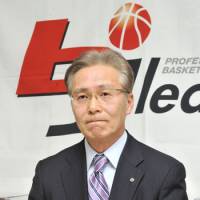 Challenging times: Toshimitsu Kawachi, the bj-league\'s commissioner, listens to a question during a news conference on Thursday in Tokyo\'s Minato Ward. | YOSHIAKI MIURA PHOTO