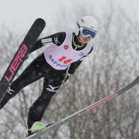 Aerial excellence: Ski jumper Sara Takanashi competes in the Miyasama International in Sapporo. The 16-year-old placed first in the large hill event on Sunday. | KYODO