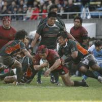 First blood: Sanyo substitute hooker Shota Horie scores his side\'s first try in the All Japan Rugby Football Championship on Sunday. | AKI NAGAO