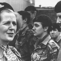 Margaret Thatcher meets British troops in Enniskillen, Northern Ireland, in 1981.  | AP