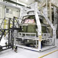 Rock hop: The Orion Exploration Flight Test 1 module for manned missions to the moon, Mars and asteroids sits at the Kennedy Space Center in Cape Canaveral, Florida, in January. | AP