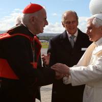 Disgraced: Cardinal Keith O’Brien (left) greets Pope Benedict XVI as he arrives in Edinburgh to begin the first papal state visit to the United Kingdom on Sept. 16, 2010. Catholic priests unmasked: 'God doesn't like boys who cry'