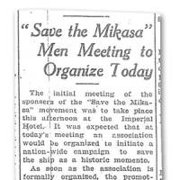 A story published on March 24, 1924 announces a \"Save the Mikasa\" meeting. | KAORI SHOJI