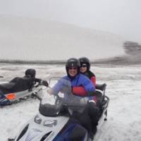 The author at the helm of a snowmobile on the Vatnajokull glacier in the Vatnajokull  National Park in southeast Iceland. | KEI MIYAJIMA PHOTO/(C) AIDA MAKOTO/COURTESY MIZUMA ART GALLERY