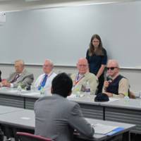 Wartime recollections: American POWs held by the Japanese in World War II speak at Temple University, Japan Campus, in Tokyo last month. POWs, young expats struggle to reconcile Japan of then, now