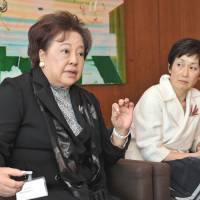Role models: Aiko Okawara (left) and Izumi Kobayashi, cochairs of the newly established Japan chapter of Women Corporate Directors, are interviewed by The Japan Times in Tokyo on April 26. New group of female executives hopes to boost ranks in Japan Inc.