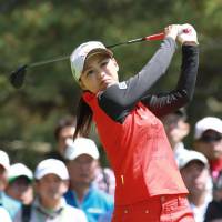 Solid afternoon: Sakura Yonamine ends a two-year title drought by winning the Cyber Agent Ladies with a three-round 206 on Sunday in Ichihara, Chiba Prefecture. Yonamine won the tournament by two strokes. | KYODO