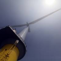 Wind of change: A completed wind turbine is seen at the London Array, the world’s largest offshore wind farm, in the Thames estuary in May last year. Britain's ports put wind in investors' sails