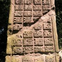 Linguistic puzzle: Maya hieroglyphs are seen carved on an ancient stela monument at the site of Dos Pilas, Guatemala. Secrets deciphered as ancient Maya script meets the modern Internet
