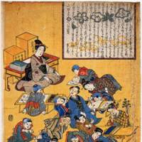 Heaven sent: Students are depicted learning to write under the guidance of teachers at a terakoya (temple school) for girls in this Edo Period (1603-1867) painting by Issunnshi Hanasato. | AP PHOTO