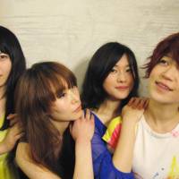 Witch way to the bar?: Bassist Ikuko, keyboardist Sayaka, drummer Rico and singer/guitarist Charlotte of Merpeoples chill out after a show at the livehouse Three in Shimokitazawa, Tokyo, on Feb. 13. Merpeoples bewitch; The Party's . . . party