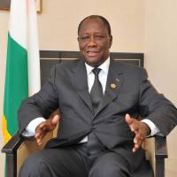 Coast to coast: Alassane Ouattara, president of Cote d’Ivoire, is interviewed in Yokohama on Monday. Cote d'Ivoire leader makes case for broader ties