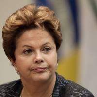 Visit canceled: Brazilian President Dilma Rousseff speaks at a Monday ceremony for Rio Branco Institute graduates in Brasilia. | AP