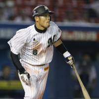 Four star: Chiba Lotte\'s Toshiaki Imae gets his fourth hit in a 4-for-4 performance in the Marines\' 3-1 win over the BayStars on Friday. | KYODO