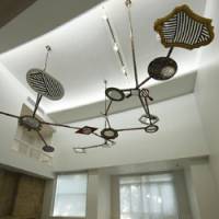 The rhythm of rooms: Jim Lambie took his inspiration for the installations in \"Unknown Pleasures\" from the unique Bauhaus structure and family history of the Hara Museum. | &#169; 2008 \"ZEN\" SEISAKU IINKAI
