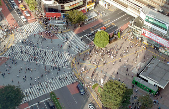 Cultures crossing: Japanese people crowding the streets of Tokyo's Shibuya district (above) may have any one of 100,000-plus surnames, whereas Chinese rubbing shoulders with them will have one of only a few thousand and Koreans one of only some 200. | YOSHIAKI MIURA PHOTO