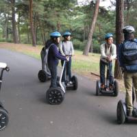Trail blazers: Segway tour participants at Musashi Kyuryo National Park in Saitama Prefecture (otherwise known as Shinrin Koen), stop along the way to listen to their Segway-mounted guide explain interesting details about the park\'s flora and fauna. | EDAN CORKILL