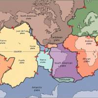 On a plate: A map of the world showing the boundaries of the 15 largest tectonic plates on the surface of the planet as delineated by Plate Tectonics Theory. The theory assumes the planet has always been about its present size, and that many of its landforms have been created as a result of enormous pressures caused by movements of these plates. | U.S. GEOLOGICAL SURVEY