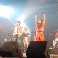 Life in plastic, it\'s fantastic: Plastics perform at Rising Sun\'s Moon Circus in Hokkaido on Aug. 14. | DANIEL ROBSON PHOTO