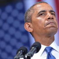 Wheeling and dealing: President Barack Obama speaks on job growth following a tour of an Amazon.com warehouse in Chattanooga, Tennessee, on Tuesday. | AFP-JIJI