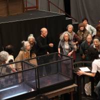 Yukio Ninagawa (center, with black shirt) directs his Saitama Gold Theater cast through a rehearsal of \"Karasu yo, Oretachi wa Tama wo Komeru (Raven, we shall load Bullets).\" | &#169; MAIKO MIYAGAWA