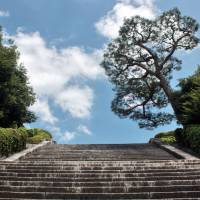 Fushimi Momoyama Tomb has a 230-step stone staircase up one side. | ALON ADIKA PHOTO