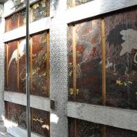 Light of day: Paintings hidden for more than 200 years on the walls of Yomeimon Gate at Toshogu Shrine in Nikko, Tochigi Prefecture, and discovered during renovation work are shown to the media earlier this month. | KYODO