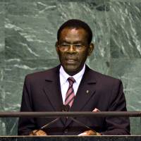 Poor choice: Teodoro Obiang Nguema Mbasogo, president of Equatorial Guinea, speaks at the United Nations on Sept. 23, 2009. The Sullivan Foundation came under fire for honoring longtime dictator Obiang as a \"champion of Africa.\" | BLOOMBERG