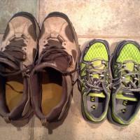 Our genkan: Bigfoot lives here. The big and small of it — slippers that fit the feet of Hibagon