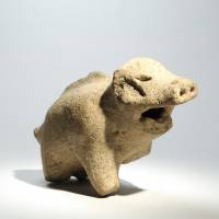 A clay figurine of a wild boar dating from the Jomon Period. | TADAHIRO OGAWA