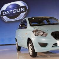 Hard charger: A Datsun Go is displayed at a media event in Jakarta on Tuesday. Nissan: Emerging market sales to rebound in '14
