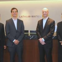 JET set: Former JET teachers (from left) Chirag Batavia, Dan Senger, Clifton Strickler and Joubin Ghojehvand, who returned to Japan to work for Latham & Watkins LLP, gather for a photo in May. |  | SATOKO KAWASAKI
