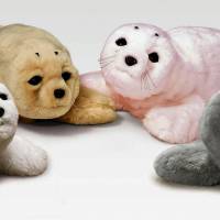 Cute and cuddly: New variations of Paro, the therapeutic baby seal robot, are shown in a photo by their developer, the National Institute of Advanced Industrial Science and Technology. | KYODO