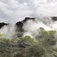 Call of the wild: Steaming bright-yellow sulphur against a monochrome background makes for this dramatic image shot by smartphone on Mount Iwo in eastern Hokkaido. | PHOTO BY MARK BRAZIL