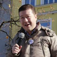 Riding wave of voter anger: Dawn of Direct Democracy leader Tomio Okamura addresses supporters at a campaign rally in Benešov, near Prague, on Oct. 19. | COURTESY OF DAWN OF DIRECT DEMOCRACY