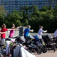 Baby steps to working out: Mothers stretch at the 10th-anniversary class for Jennifer Lungren’s Fit4Mom franchise in Arlington, Virginia. New moms find new ways to exercise — with their strollers