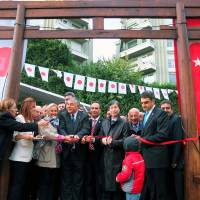 New foundation for ties: Turkish and Japanese officials attend a ribbon-cutting ceremony at Atsushi Miyazaki Park in Istanbul on Saturday. | KYODO
