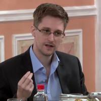 Prize for spilling secrets: In this image released by WikiLeaks on Friday, former U.S. National Security Agency contractor Edward Snowden speaks during a presentation ceremony in Moscow for the Sam Adams Award. The prize is given annually by the Sam Adams Associates for Integrity in Intelligence, a group of retired CIA officers, to an intelligence professional who has taken a stand for integrity and ethics.　 | AP