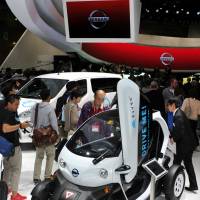 Nissan displays its ultra-compact electric vehicle Choi Mobi. | YOSHIAKI MIURA PHOTO