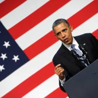 Changes afoot: President Barack Obama speaks at a Democratic Party fundraising event in San Francisco on Monday. Obama has signaled his desire to shift the CIA’s role in the nation’s drone war to the Defense Department. | AFP-JIJI