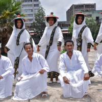 Participants in The Ethiopian National Cultural Troupe, which comes to Japan this month. | AP