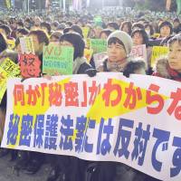 What\'s secret is secret: Thousands rally against the state secrets bill in Tokyo\'s Hibiya Park on Dec. 6. | YOSHIAKI MIURA