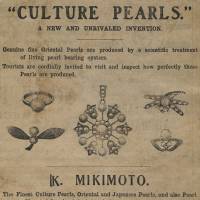 A 1906 Mikomoto advertisement from The Japan Times that invites tourists to \"inspect how perfectly those pearls are produced.\" | ILLUSTRATION BY TIM O\'BREE